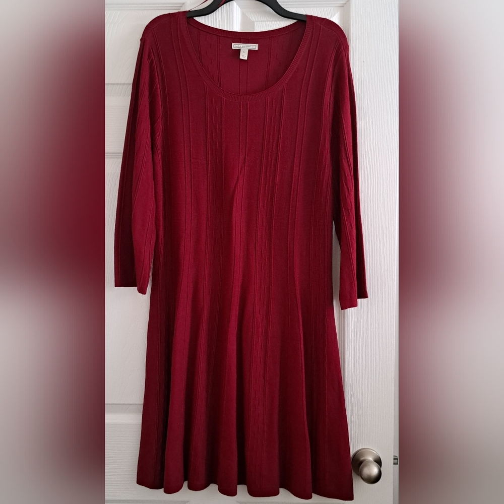 Dana Buchman Red Long Sleeve Scoop Neck Sweater Dress